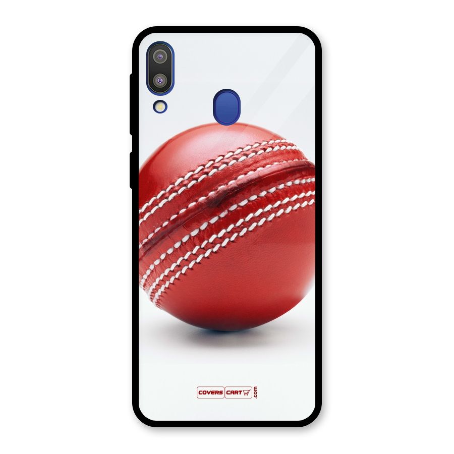 Red International Cricket Ball Glass Back Case for Galaxy M20