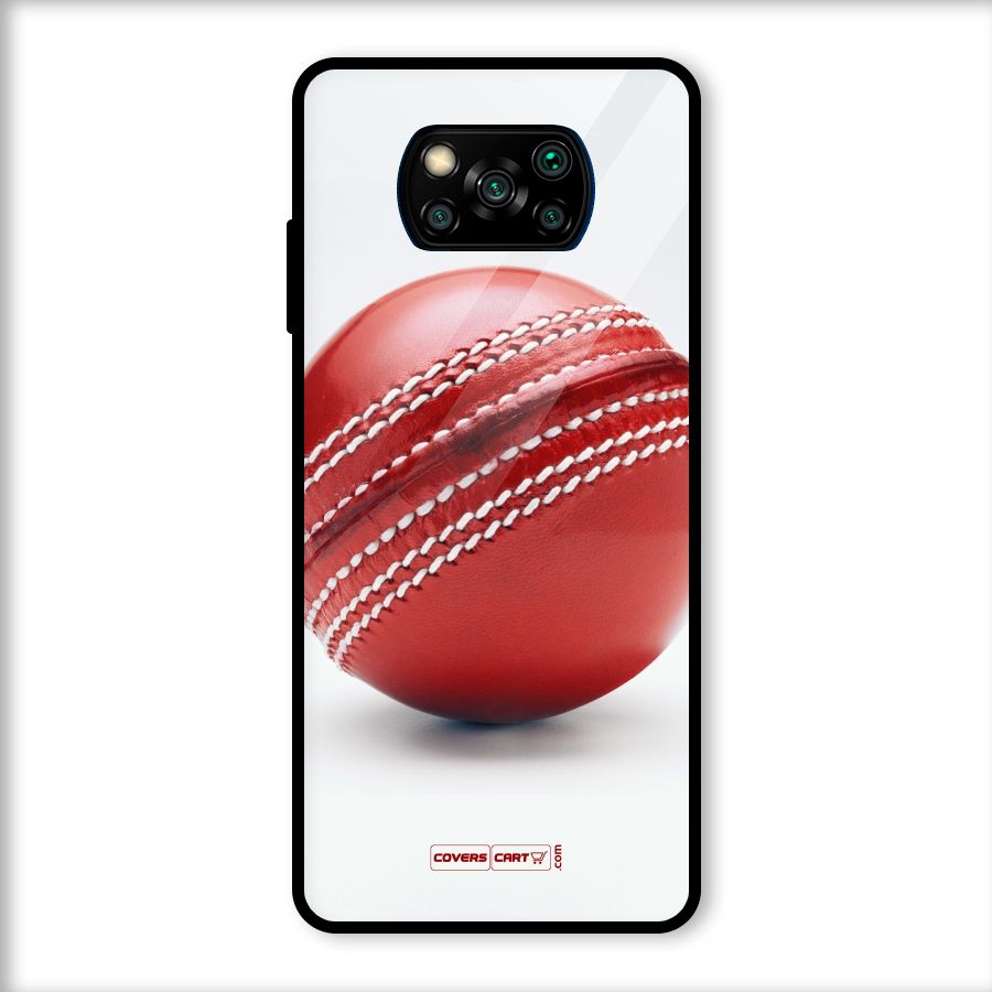 Red International Cricket Ball Glass Back Case for Poco X3