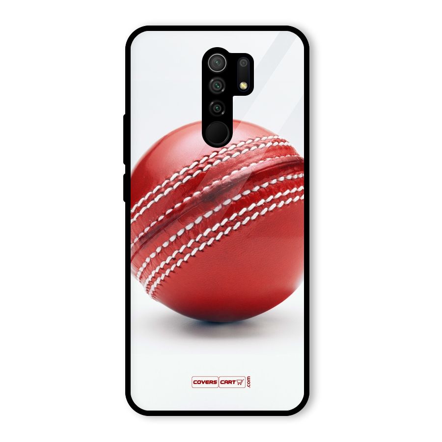 Red International Cricket Ball Glass Back Case for Redmi 9 Prime