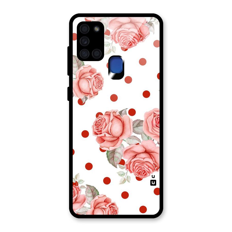 Red Peach Shade Flowers Glass Back Case for Galaxy A21s