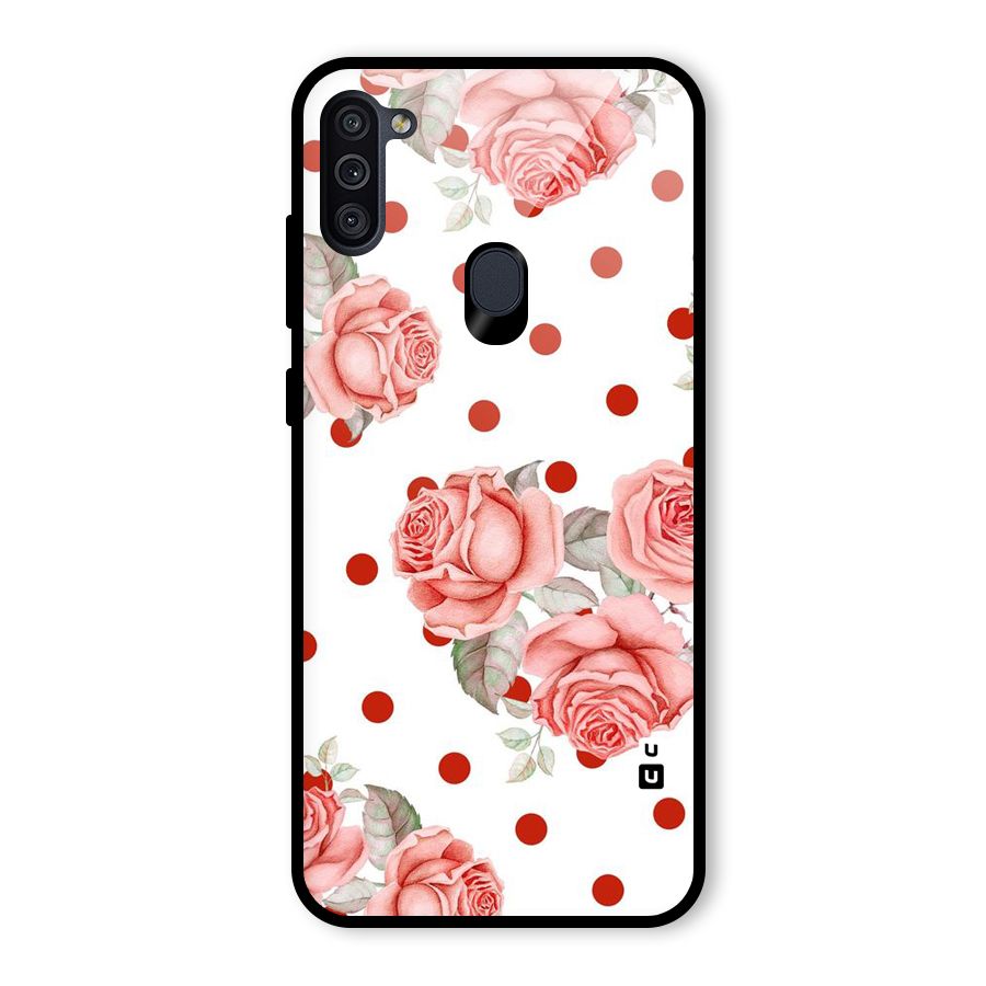 Red Peach Shade Flowers Glass Back Case for Galaxy M11