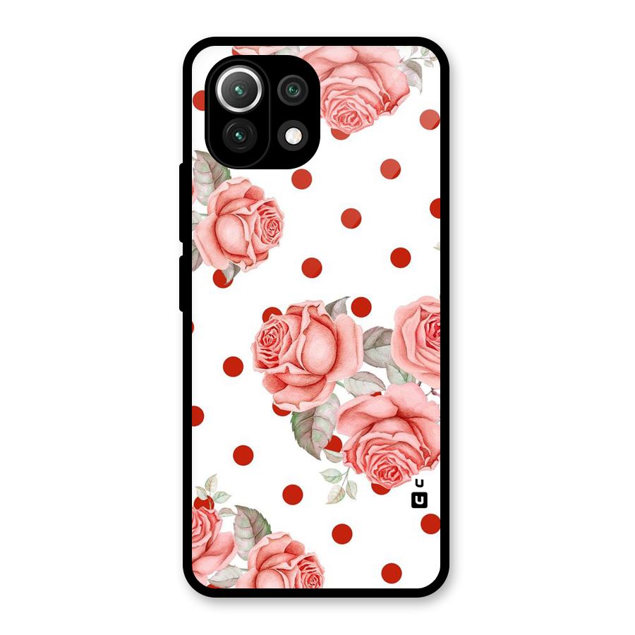 Red Peach Shade Flowers Glass Back Case for Mi 11 Lite