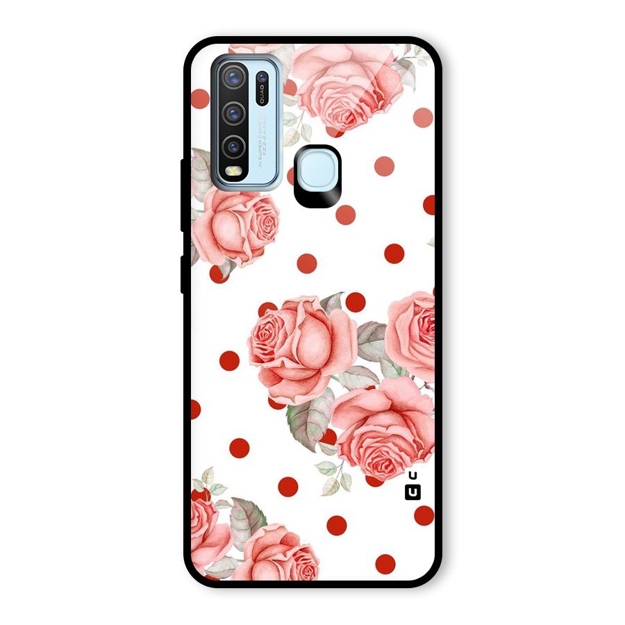 Red Peach Shade Flowers Glass Back Case for Vivo Y30