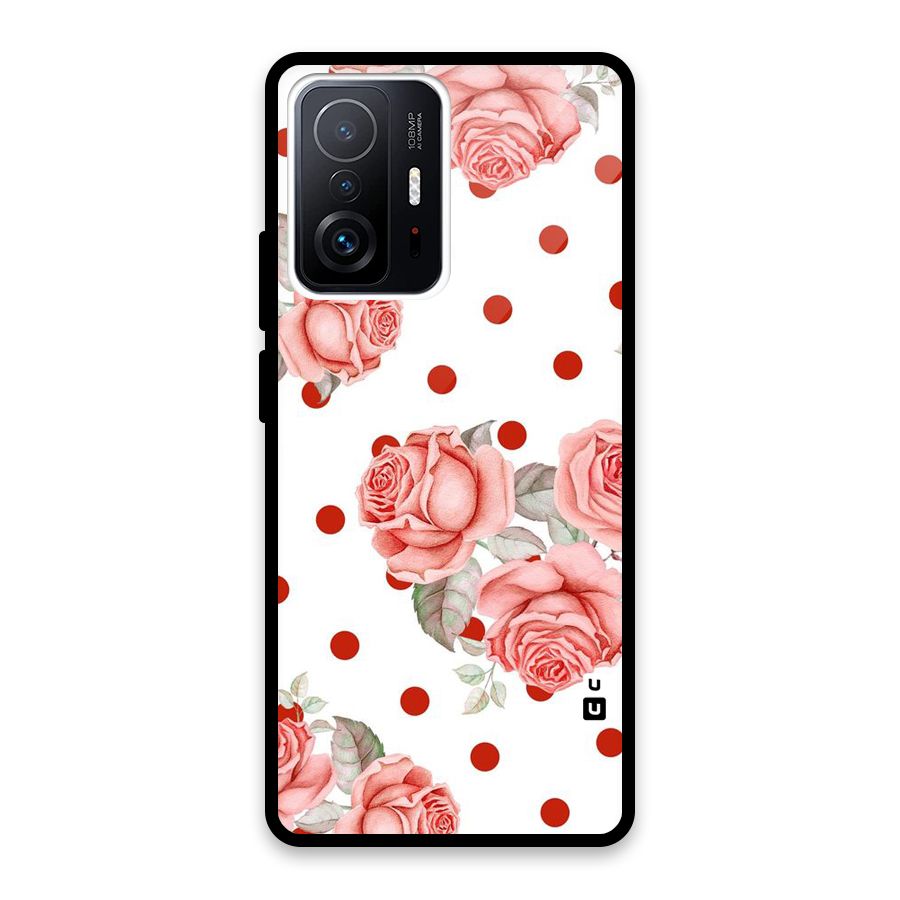 Red Peach Shade Flowers Glass Back Case for Xiaomi 11T Pro