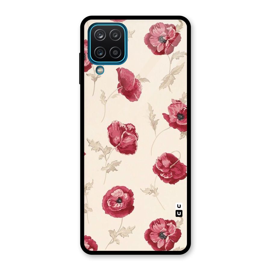 Red Rose Floral Art Glass Back Case for Galaxy A12
