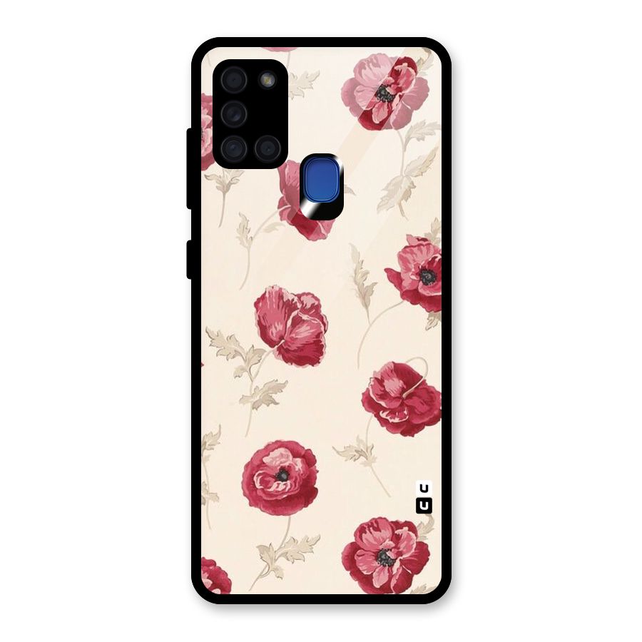 Red Rose Floral Art Glass Back Case for Galaxy A21s