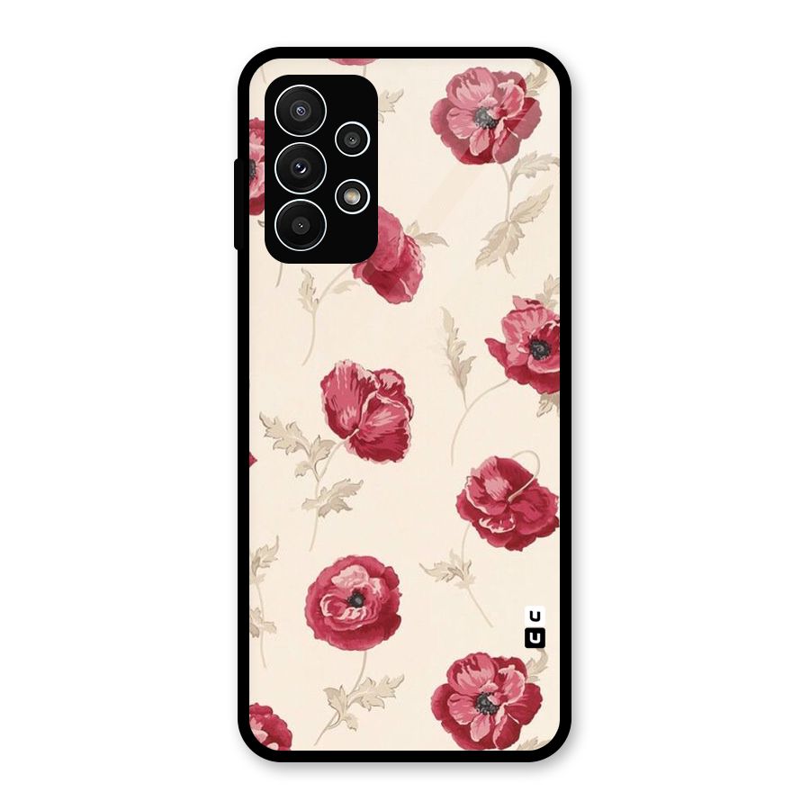 Red Rose Floral Art Glass Back Case for Galaxy A23