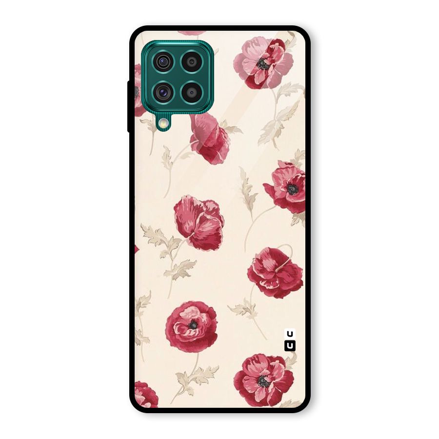 Red Rose Floral Art Glass Back Case for Galaxy F62