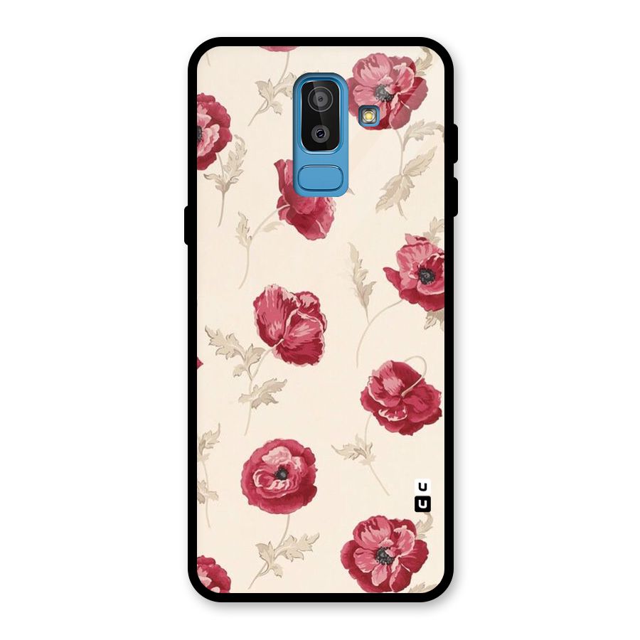 Red Rose Floral Art Glass Back Case for Galaxy J8