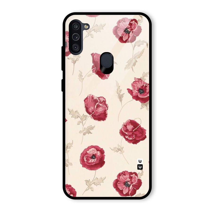 Red Rose Floral Art Glass Back Case for Galaxy M11