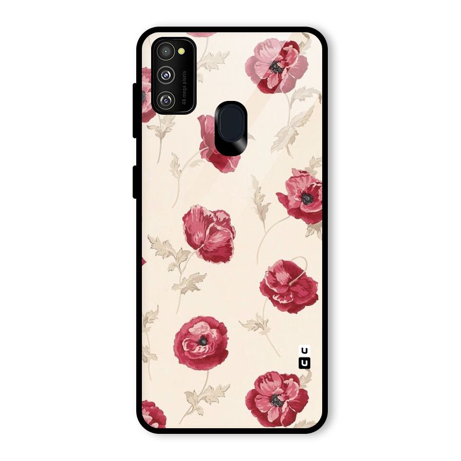 Red Rose Floral Art Glass Back Case for Galaxy M30s