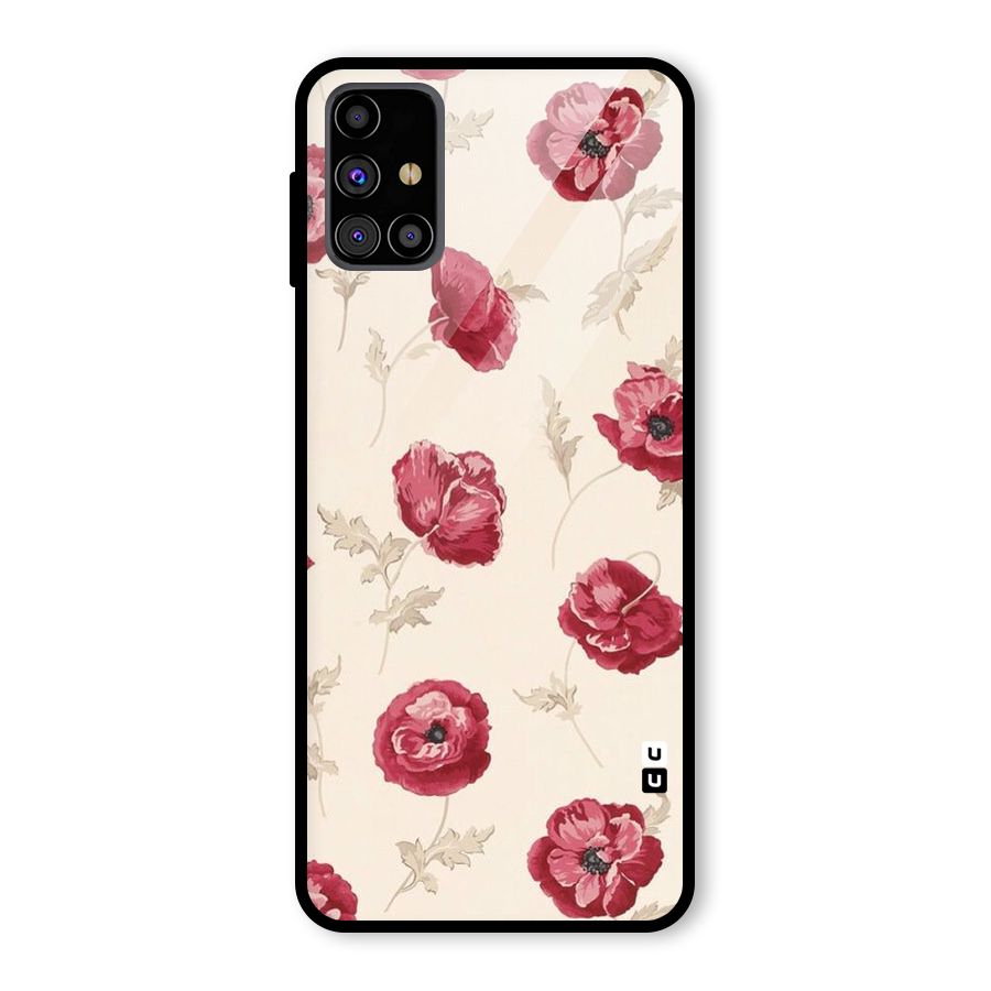Red Rose Floral Art Glass Back Case for Galaxy M31s
