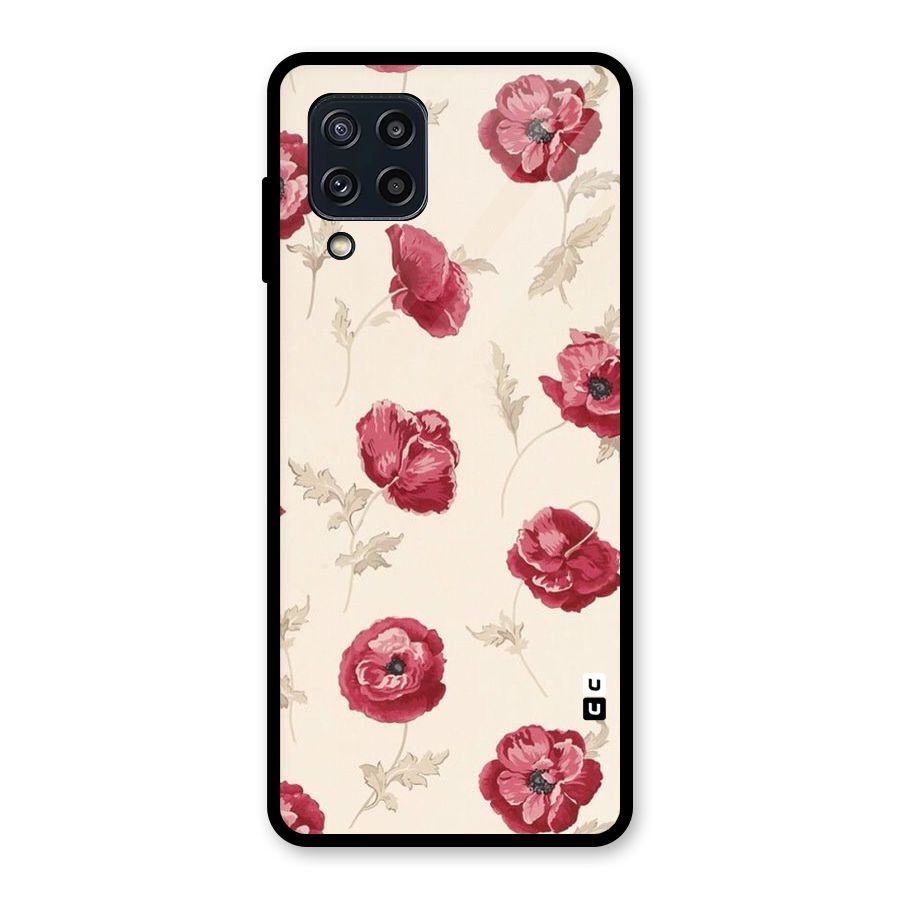 Red Rose Floral Art Glass Back Case for Galaxy M32