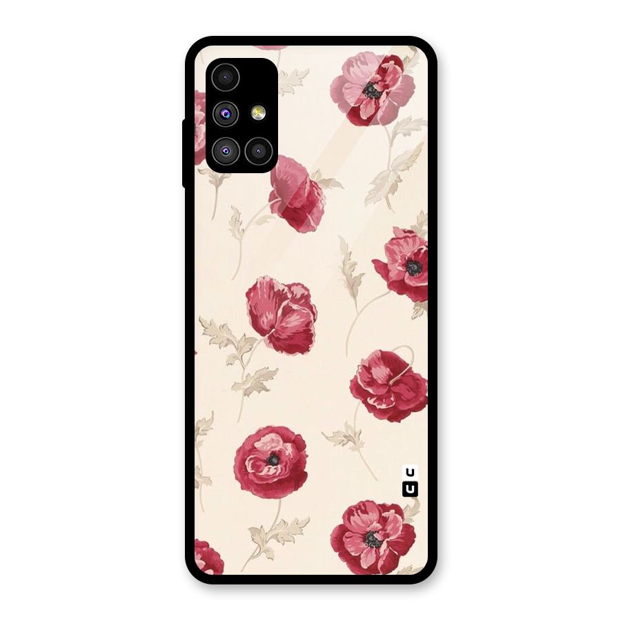 Red Rose Floral Art Glass Back Case for Galaxy M51