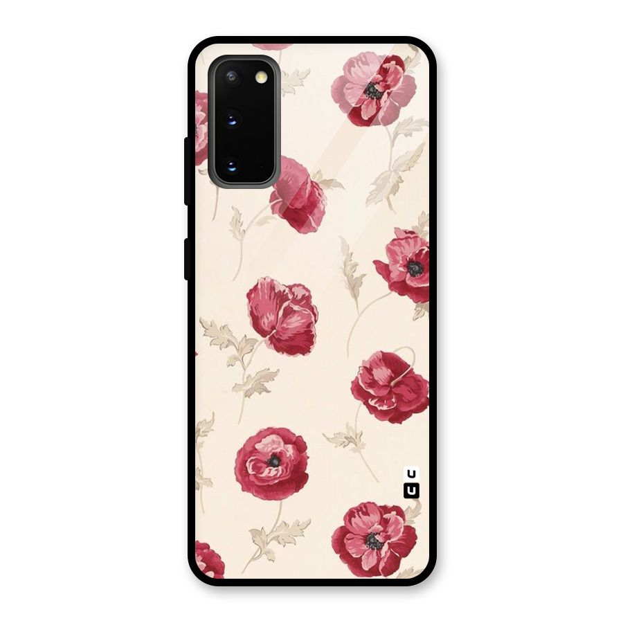Red Rose Floral Art Glass Back Case for Galaxy S20