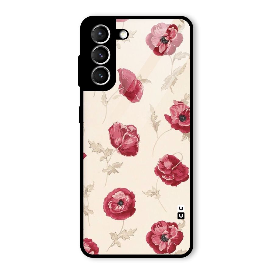 Red Rose Floral Art Glass Back Case for Galaxy S21 5G