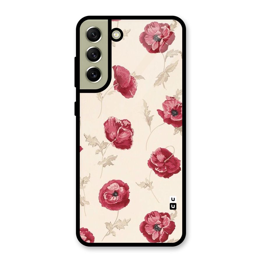Red Rose Floral Art Glass Back Case for Galaxy S21 FE 5G