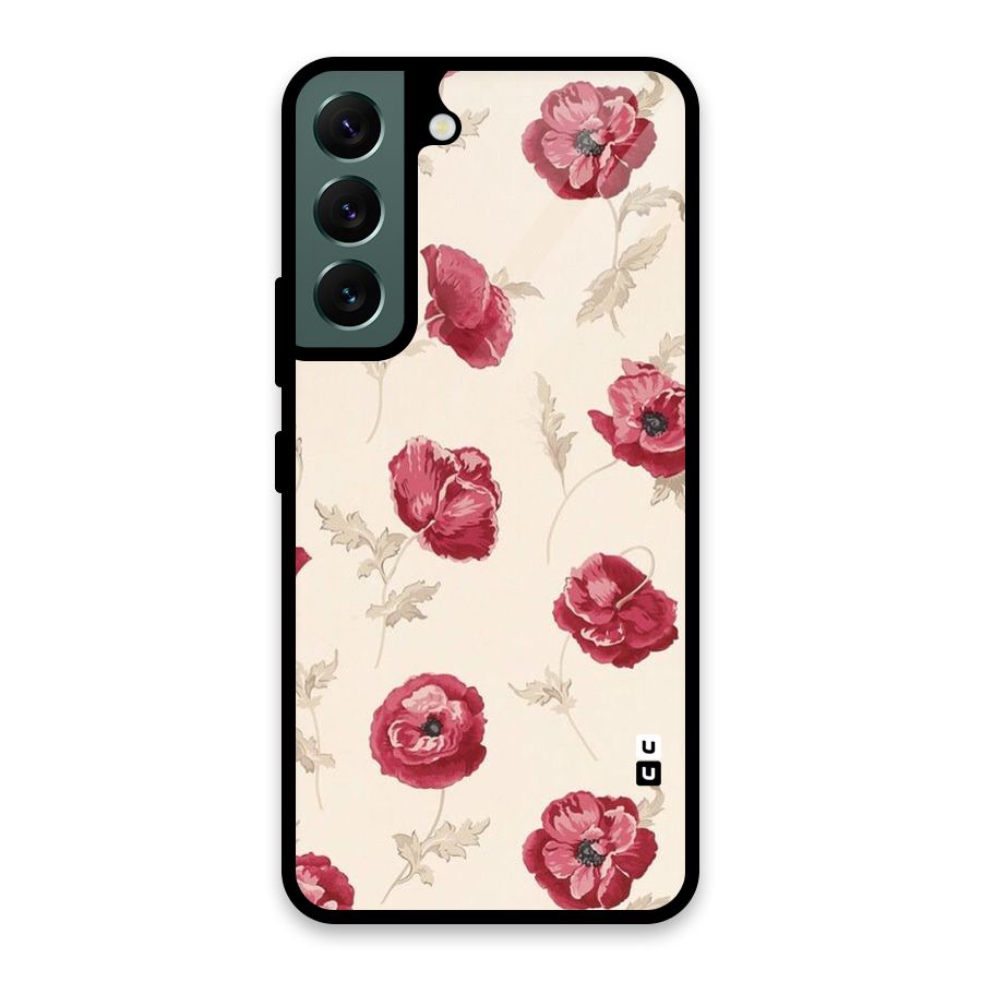 Red Rose Floral Art Glass Back Case for Galaxy S22 5G