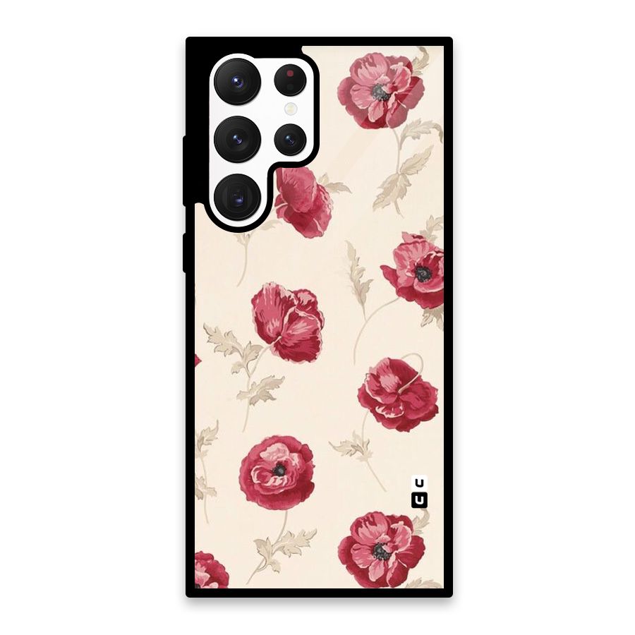 Red Rose Floral Art Glass Back Case for Galaxy S22 Ultra 5G