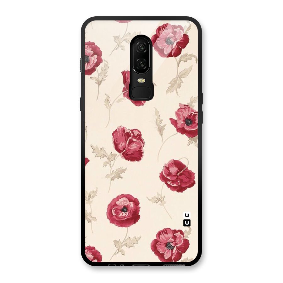 Red Rose Floral Art Glass Back Case for OnePlus 6