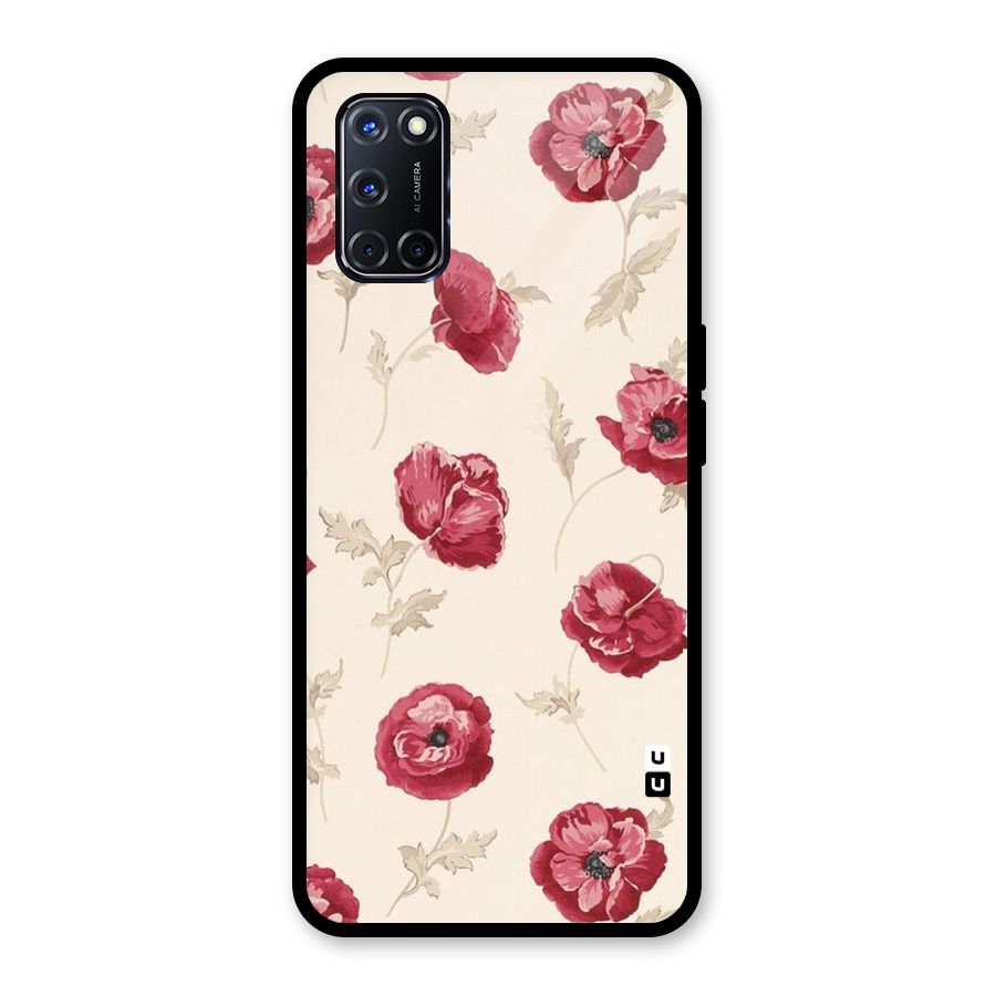 Red Rose Floral Art Glass Back Case for Oppo A52
