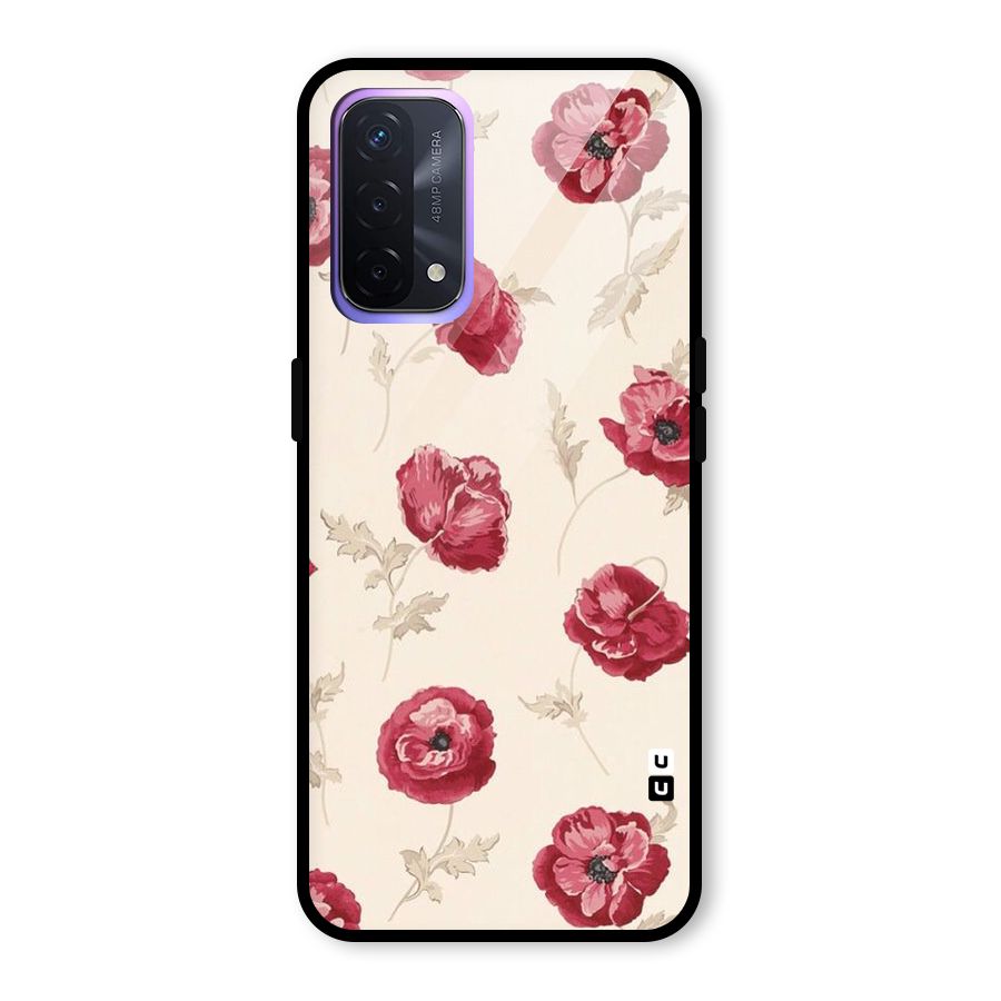 Red Rose Floral Art Glass Back Case for Oppo A74 5G