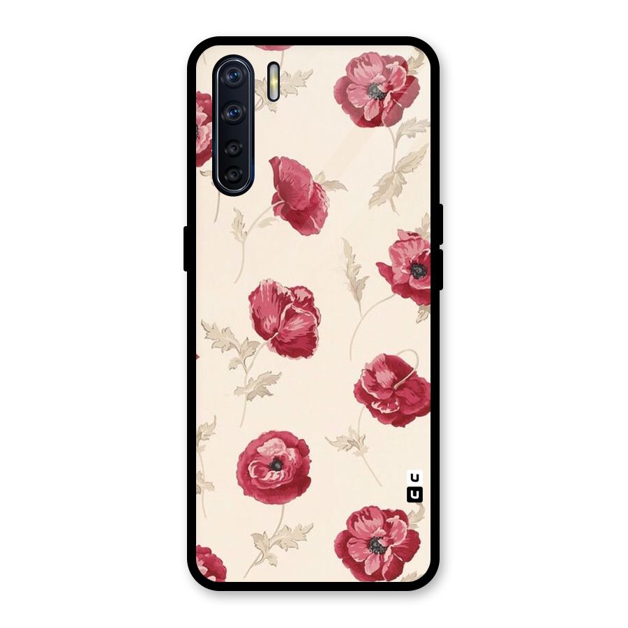 Red Rose Floral Art Glass Back Case for Oppo F15