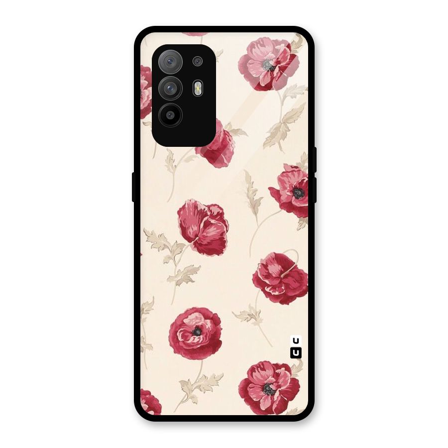 Red Rose Floral Art Glass Back Case for Oppo F19 Pro Plus 5G