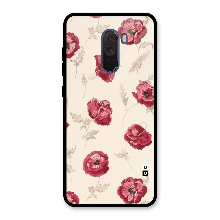 Red Rose Floral Art Glass Back Case for Poco F1