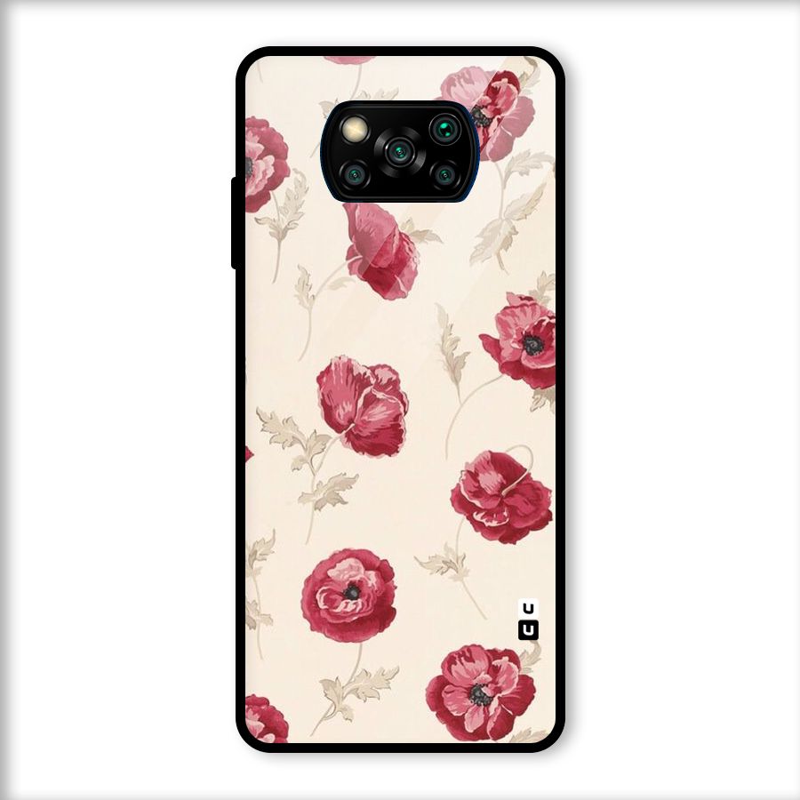 Red Rose Floral Art Glass Back Case for Poco X3