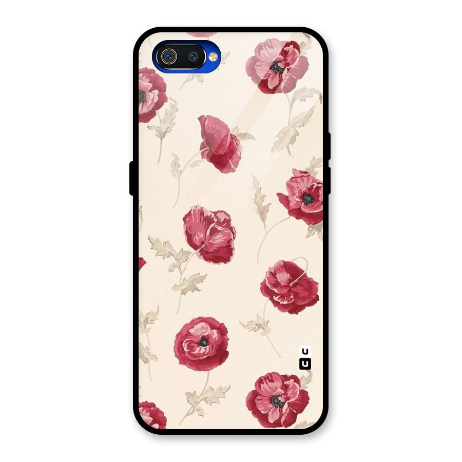 Red Rose Floral Art Glass Back Case for Realme C2
