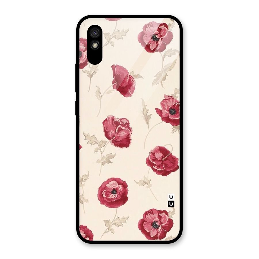 Red Rose Floral Art Glass Back Case for Redmi 9i