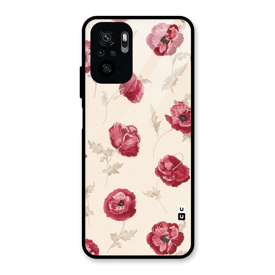 Red Rose Floral Art Glass Back Case for Redmi Note 10S