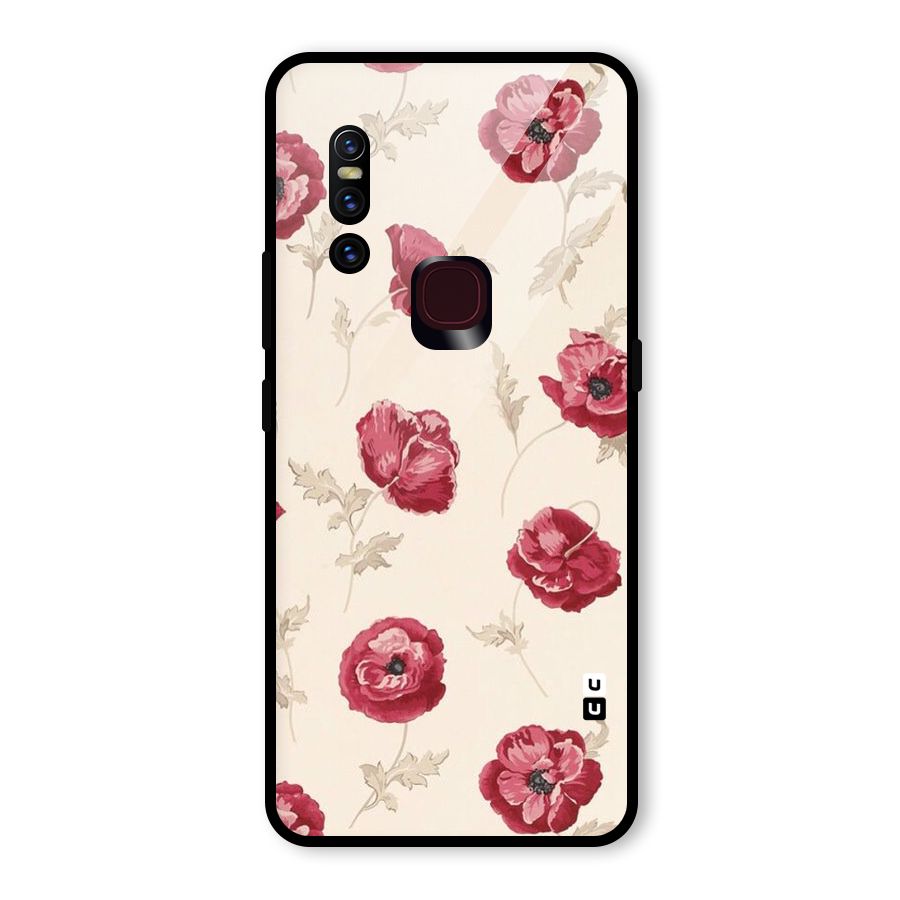Red Rose Floral Art Glass Back Case for Vivo V15