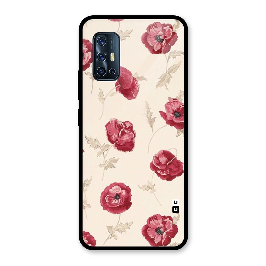 Red Rose Floral Art Glass Back Case for Vivo V17
