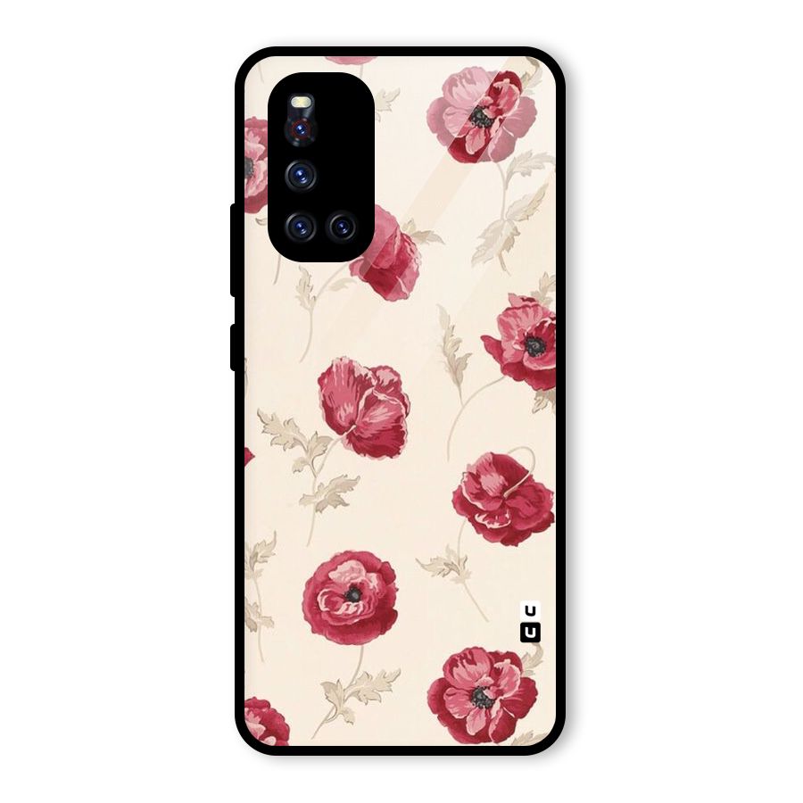 Red Rose Floral Art Glass Back Case for Vivo V19