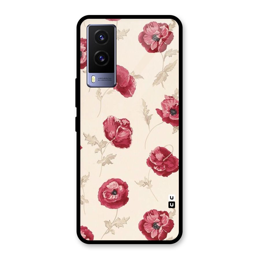 Red Rose Floral Art Glass Back Case for Vivo V21e 5G