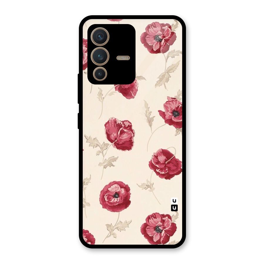 Red Rose Floral Art Glass Back Case for Vivo V23 5G