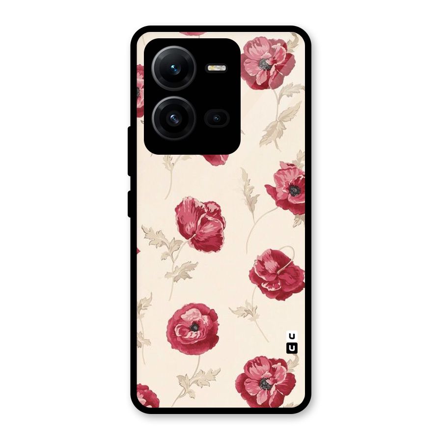 Red Rose Floral Art Glass Back Case for Vivo V25