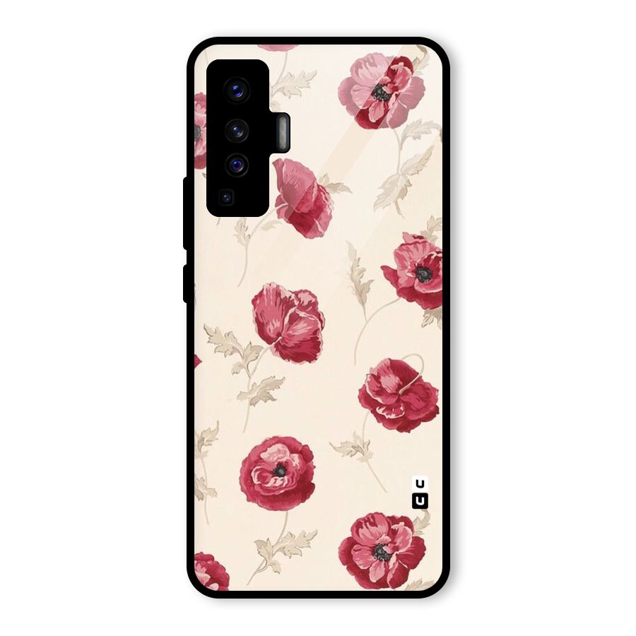 Red Rose Floral Art Glass Back Case for Vivo X50