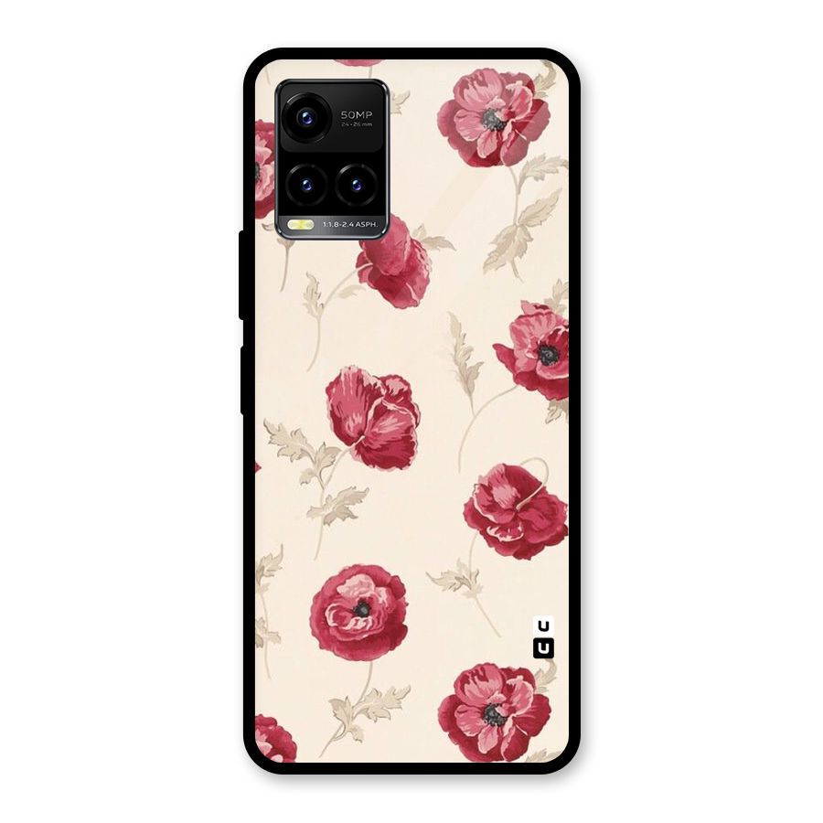 Red Rose Floral Art Glass Back Case for Vivo Y21A