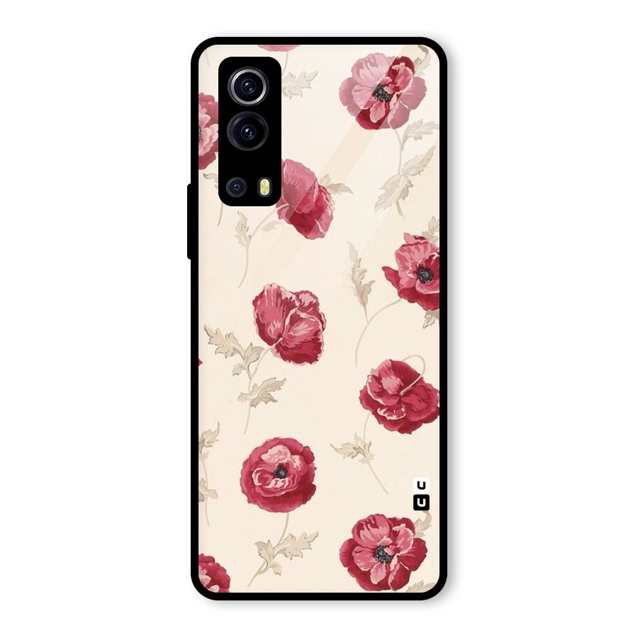 Red Rose Floral Art Glass Back Case for Vivo iQOO Z3