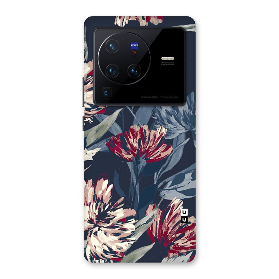 Red Rugged Floral Pattern Back Case for Vivo X80 Pro