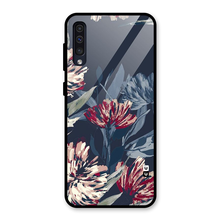 Red Rugged Floral Pattern Glass Back Case for Galaxy A30s