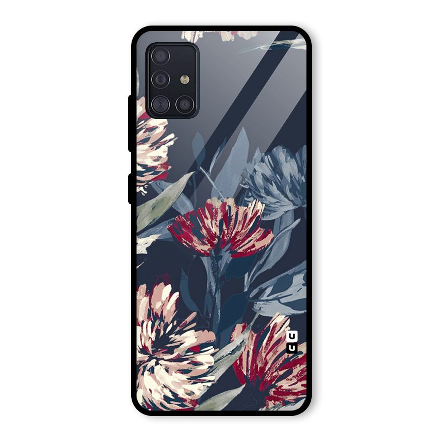 Red Rugged Floral Pattern Glass Back Case for Galaxy A51