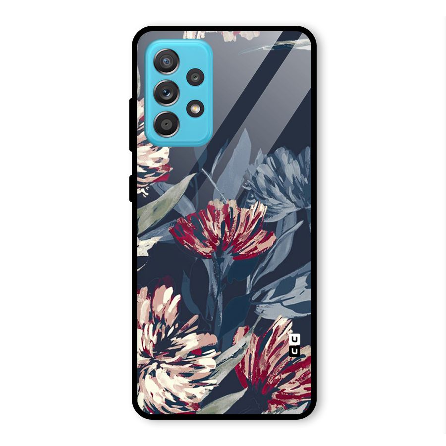 Red Rugged Floral Pattern Glass Back Case for Galaxy A52