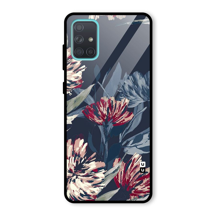 Red Rugged Floral Pattern Glass Back Case for Galaxy A71