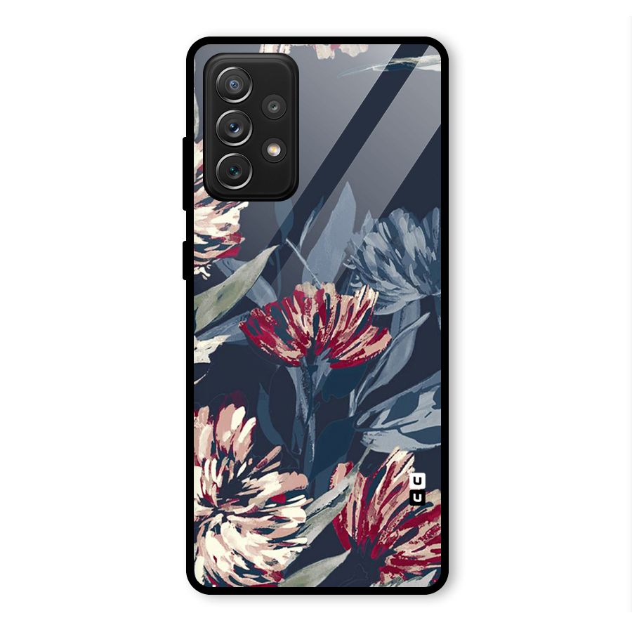 Red Rugged Floral Pattern Glass Back Case for Galaxy A72