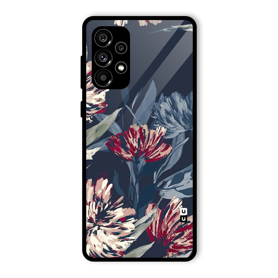 Red Rugged Floral Pattern Glass Back Case for Galaxy A73 5G