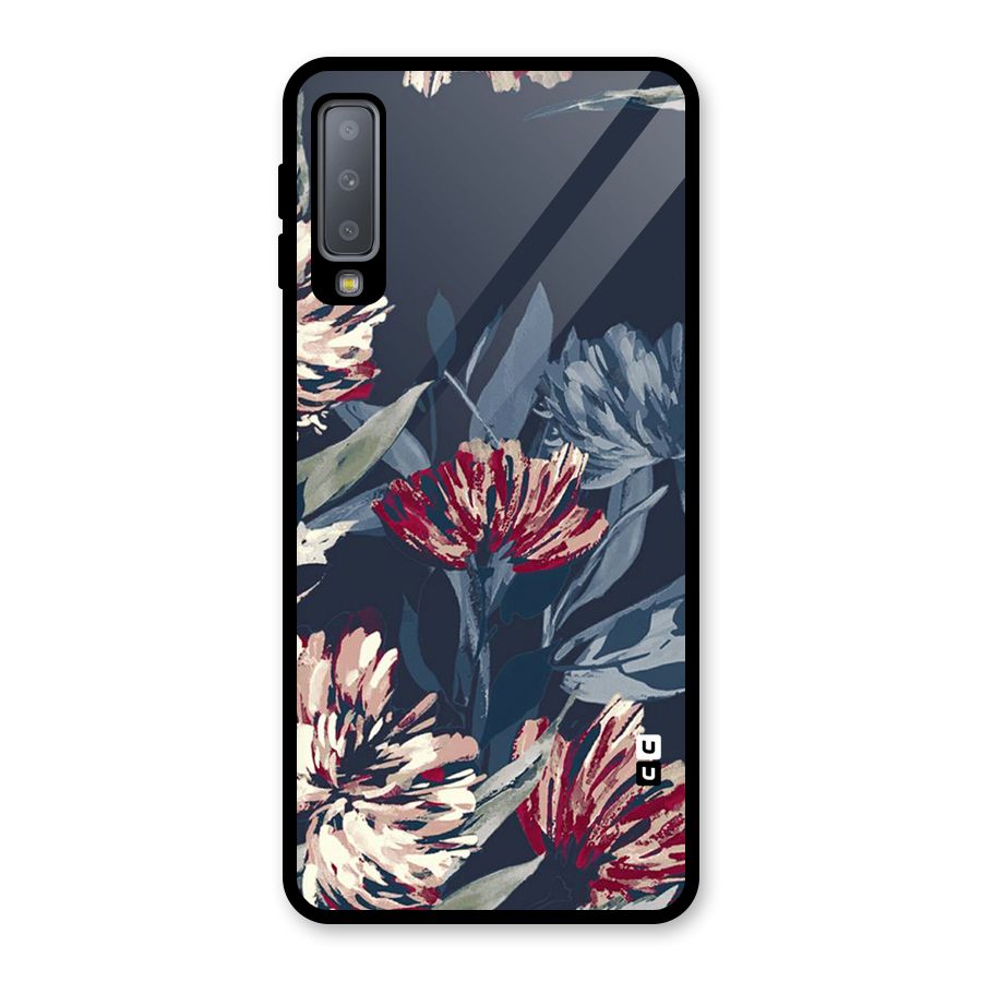 Red Rugged Floral Pattern Glass Back Case for Galaxy A7 (2018)
